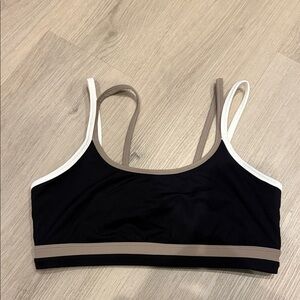 Splits59 Black Bralette with Taupe and White Trim